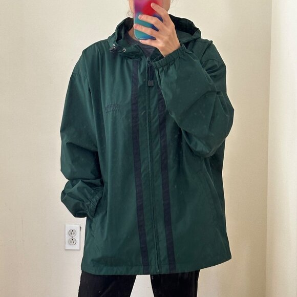 Chaps Ralph Lauren Vintage 90s Hunter Green Hooded Windbreaker Rain Anorak Sz LG - Picture 9 of 9